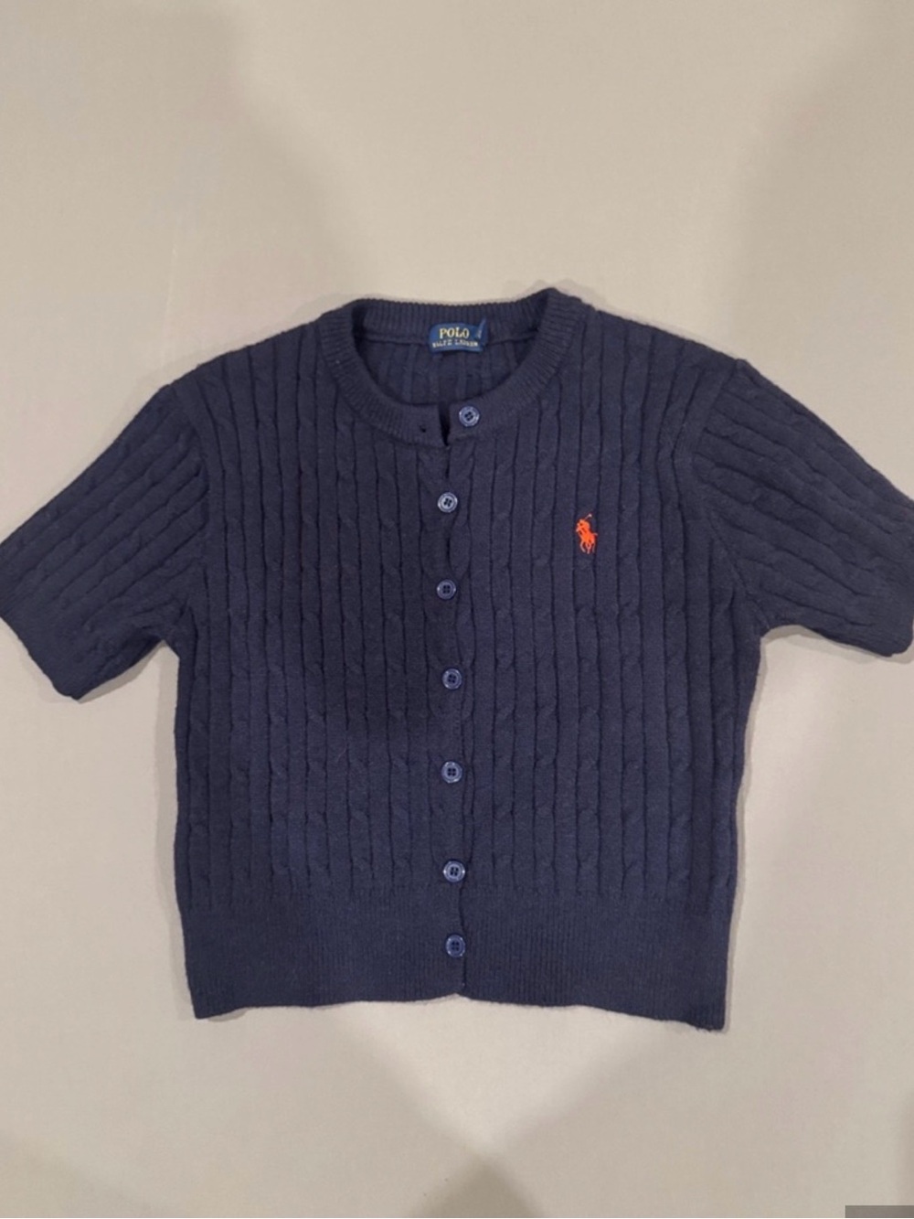 Polo by Ralph Lauren Navy Knit Sweater with Yellow Logo Tag